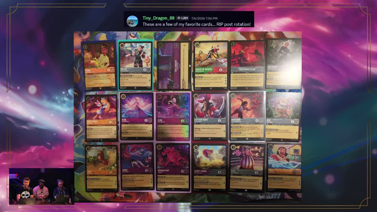Community card list breakdown discussing rotation impacts and core sets in Disney Lorcana.